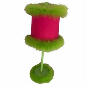 Adorable Little Girls Fuzzy Green and Hot Pink Lamp